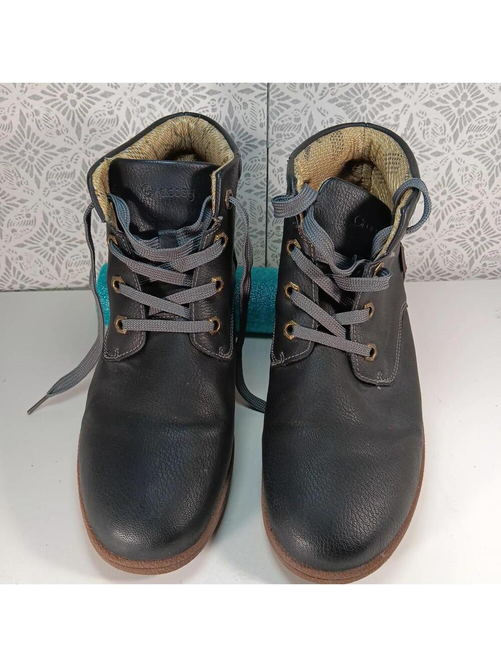 Gracosy Mens Leather Ankle Boots Gray Lace Up Mens Size 12
